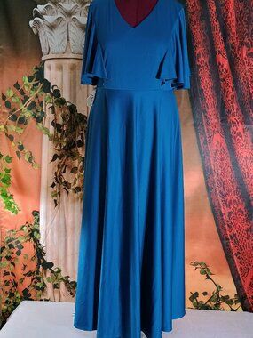 NWOT KOH KOH 2X Royal Blue Flutter Sleeve V-Neck Formal A-Line Maxi Dress